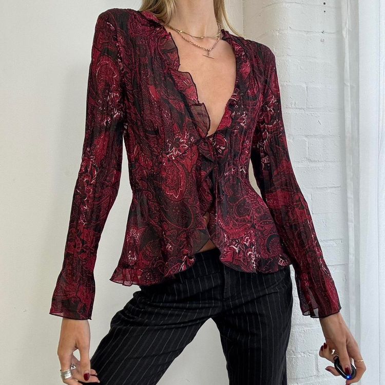 Red Paisley Patterned Blouse