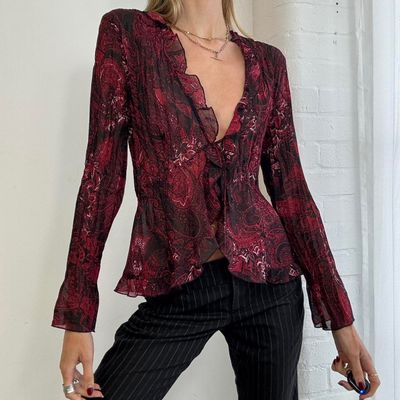 Red Paisley Patterned Blouse