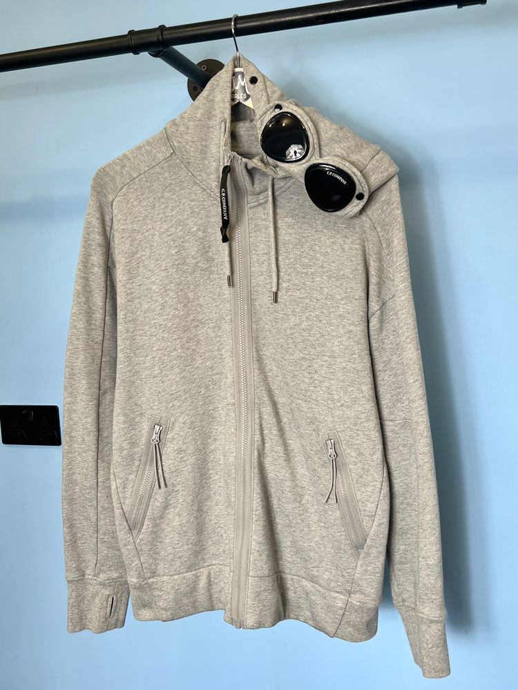 Large C.P. Company Grey Goggle Zip Hoodie