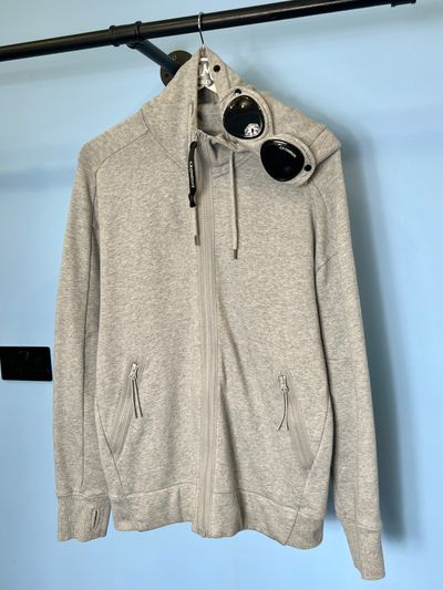 Large C.P. Company Grey Goggle Zip Hoodie