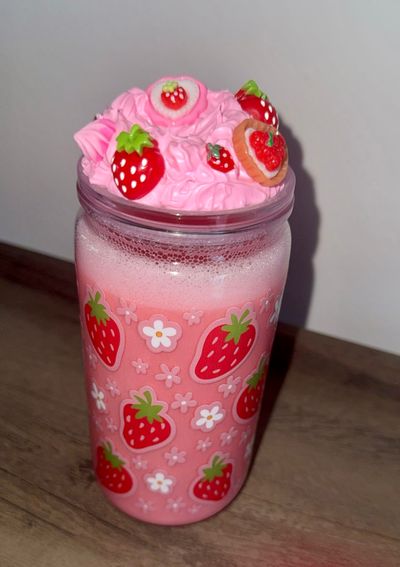 Pink Strawberry-Themed Decorative Jar