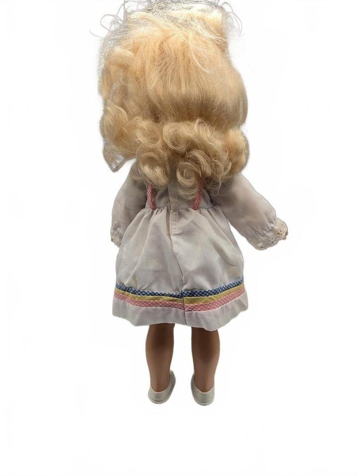 Blonde Doll In White Dress With Colorful Trim image 2