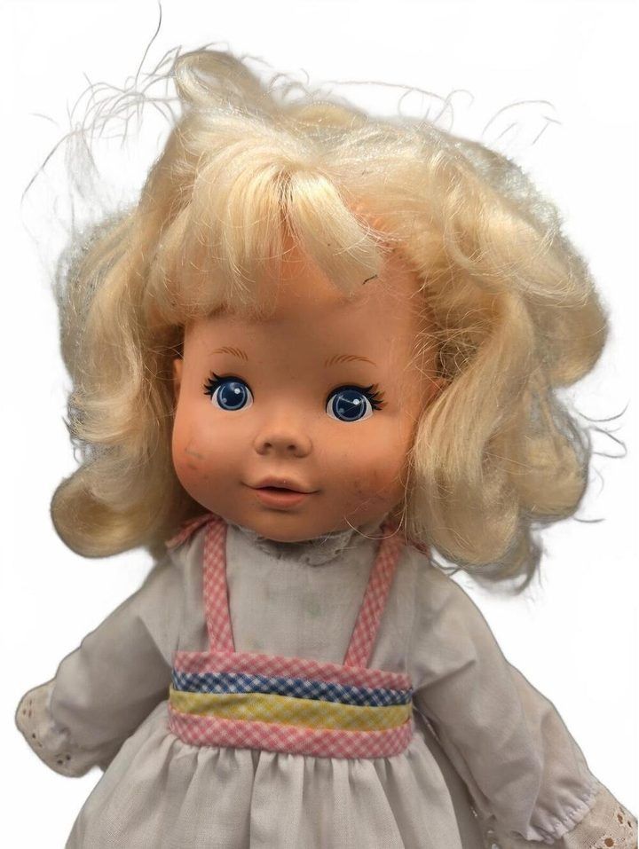 Blonde Doll In White Dress With Colorful Trim image 1