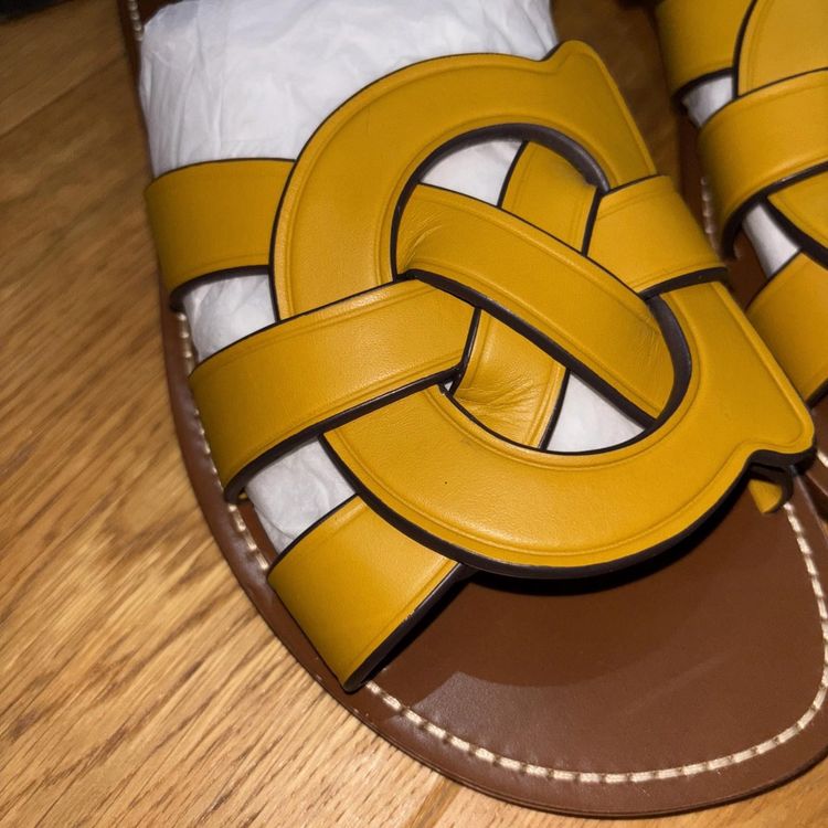 Coach Issa Yellow Gold Leather Slides Sandal Shoes Women's UK 6 BNIB £195 obraz 7