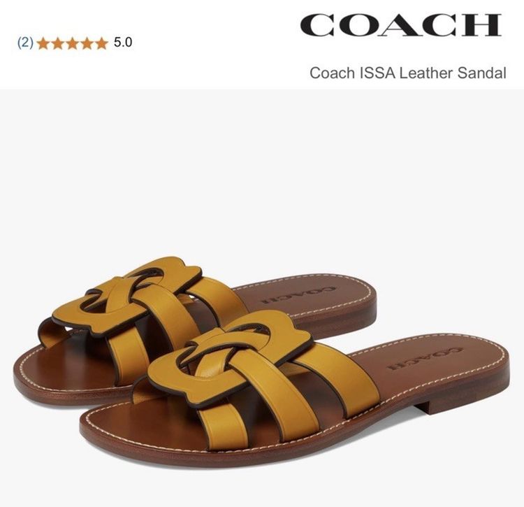 Immagine di Coach Issa Yellow Gold Leather Slides Sandal Shoes Women's UK 6 BNIB £195 1