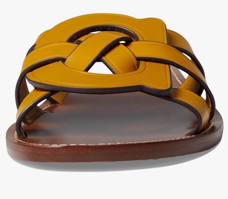 Coach Issa Yellow Gold Leather Slides Sandal Shoes Women's UK 6 BNIB £195 obraz 5
