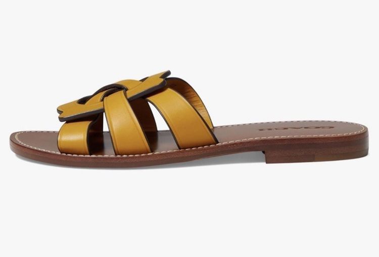 Coach Issa Yellow Gold Leather Slides Sandal Shoes Women's UK 6 BNIB £195 obraz 4