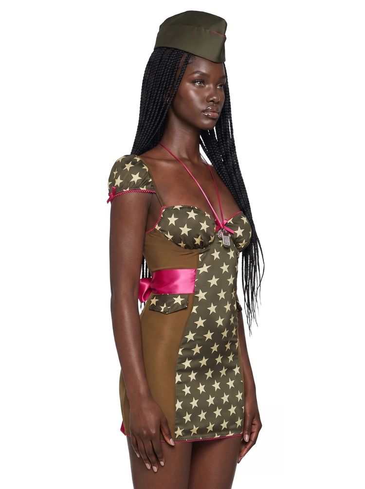 Star-Patterned Mini Dress With Military Hat imagen 2