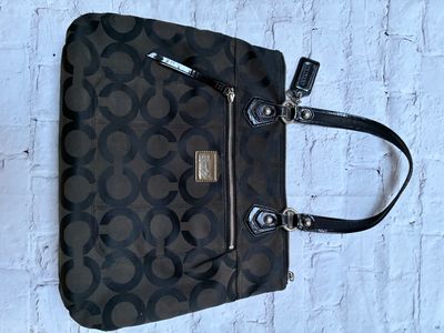 Coach Black Tote Bag With Circular Pattern And Pink Interior