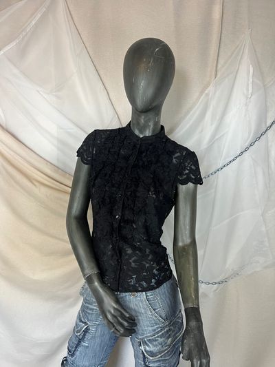 Black Lace Short Sleeve Blouse