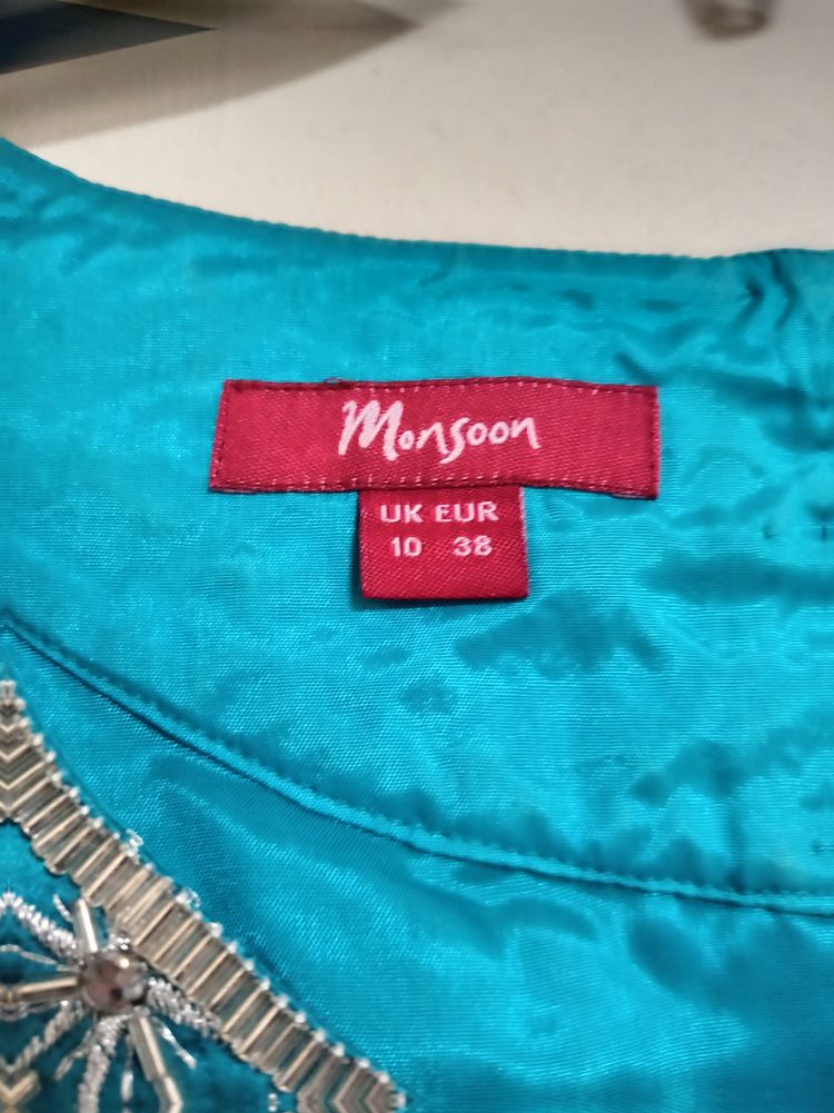 2000s 100% Silk Monsoon Turquoise Sleeveless Dress image 3