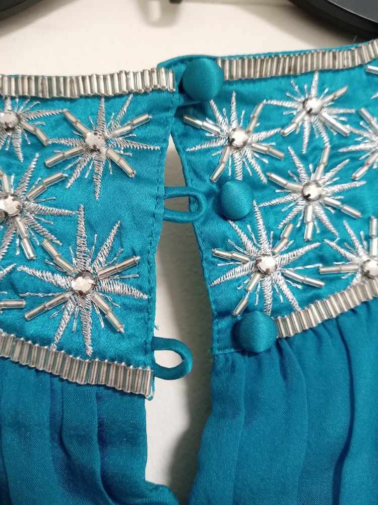 2000s 100% Silk Monsoon Turquoise Sleeveless Dress image 4