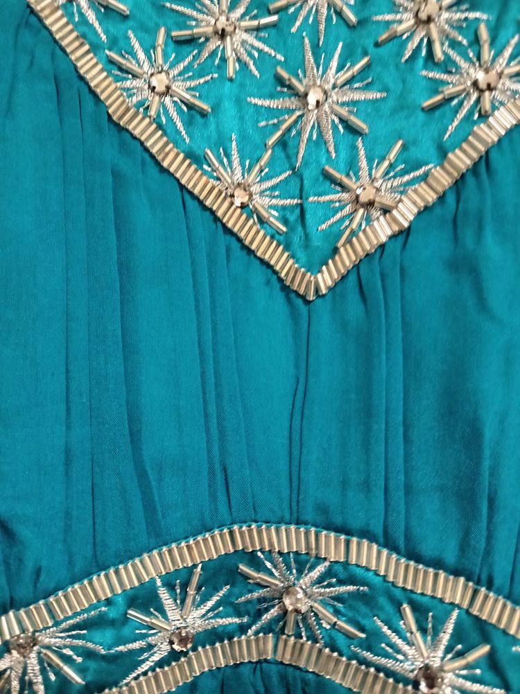 2000s 100% Silk Monsoon Turquoise Sleeveless Dress image 2