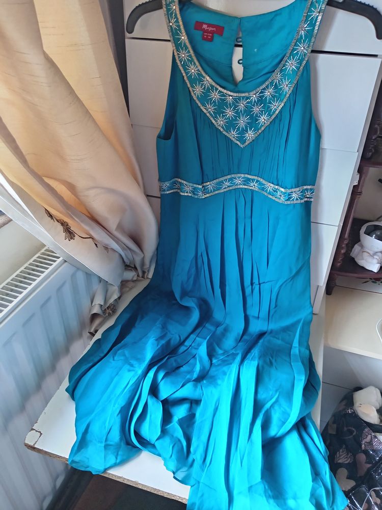 2000s 100% Silk Monsoon Turquoise Sleeveless Dress