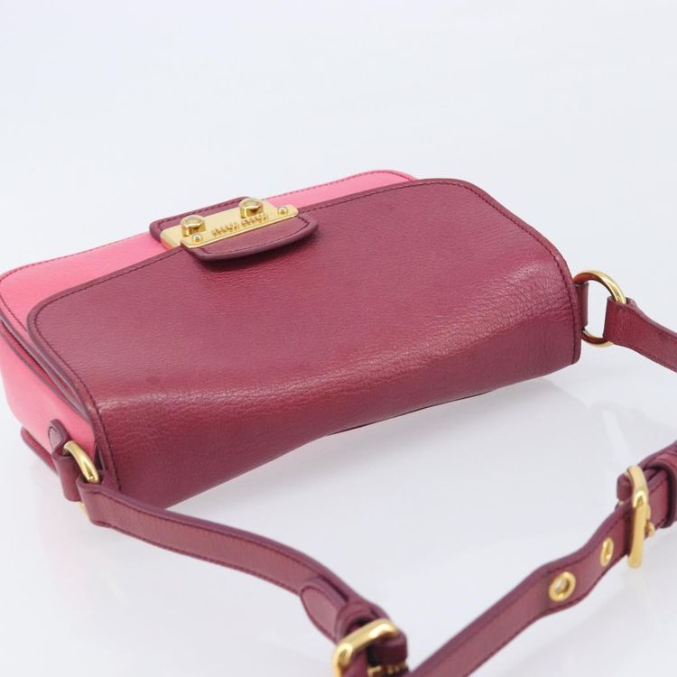 Miu Miu Madras Shoulder Bag Leather Pink Gold Auth 210737V - Jerrillo image 6