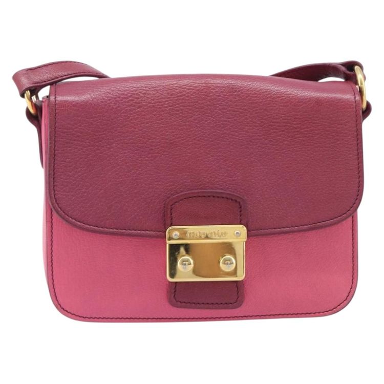Miu Miu Madras Shoulder Bag Leather Pink Gold Auth 210737V - Jerrillo image 2