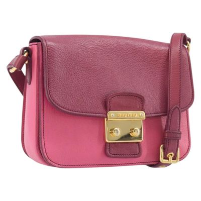 Miu Miu Madras Shoulder Bag Leather Pink Gold Auth 210737V - Jerrillo