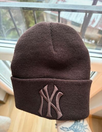 Brown Knit Beanie With Embroidered Logo