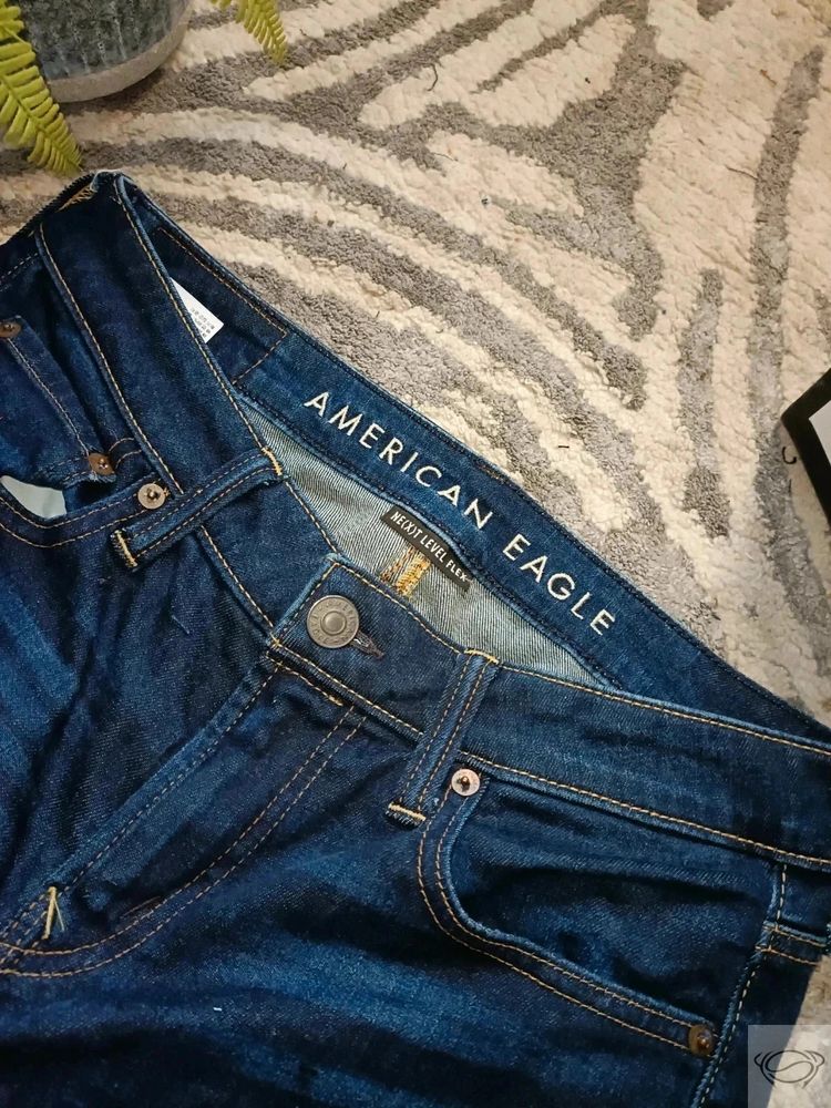 American Eagle Blue Denim Jeans Custom Flared  4