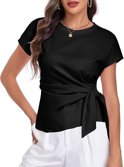 Black Short Sleeve Top With Side Tie image 1