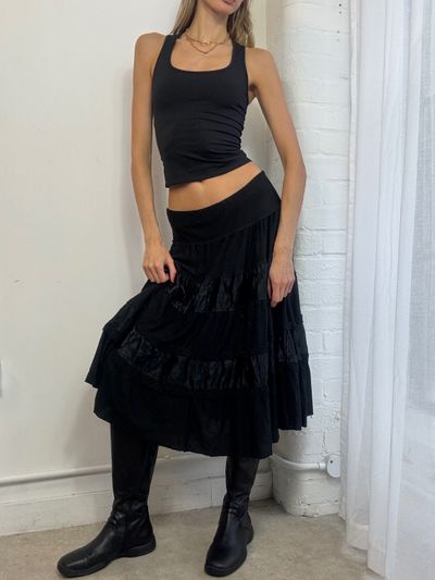 Black Tiered Midi Skirt
