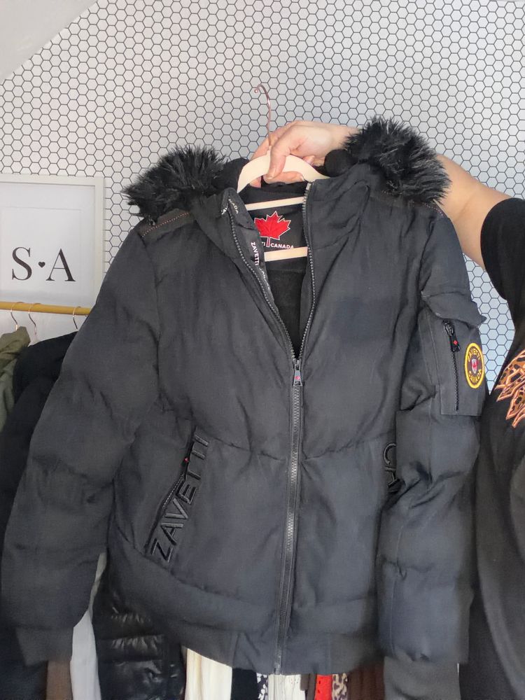 Zavetti  Black Puffer Jacket With Fur Hood junior