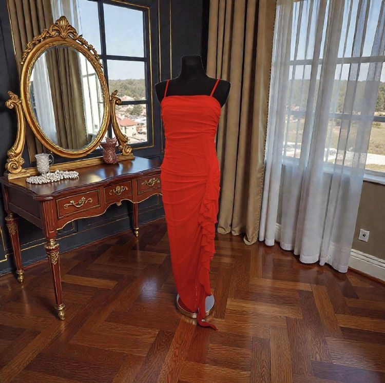 Red Ruched Dress With Spaghetti Straps