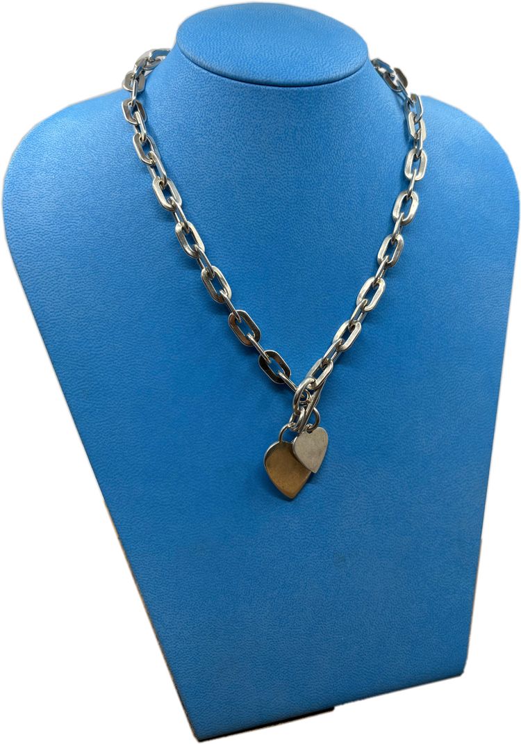 Solid silver heart T bar chain