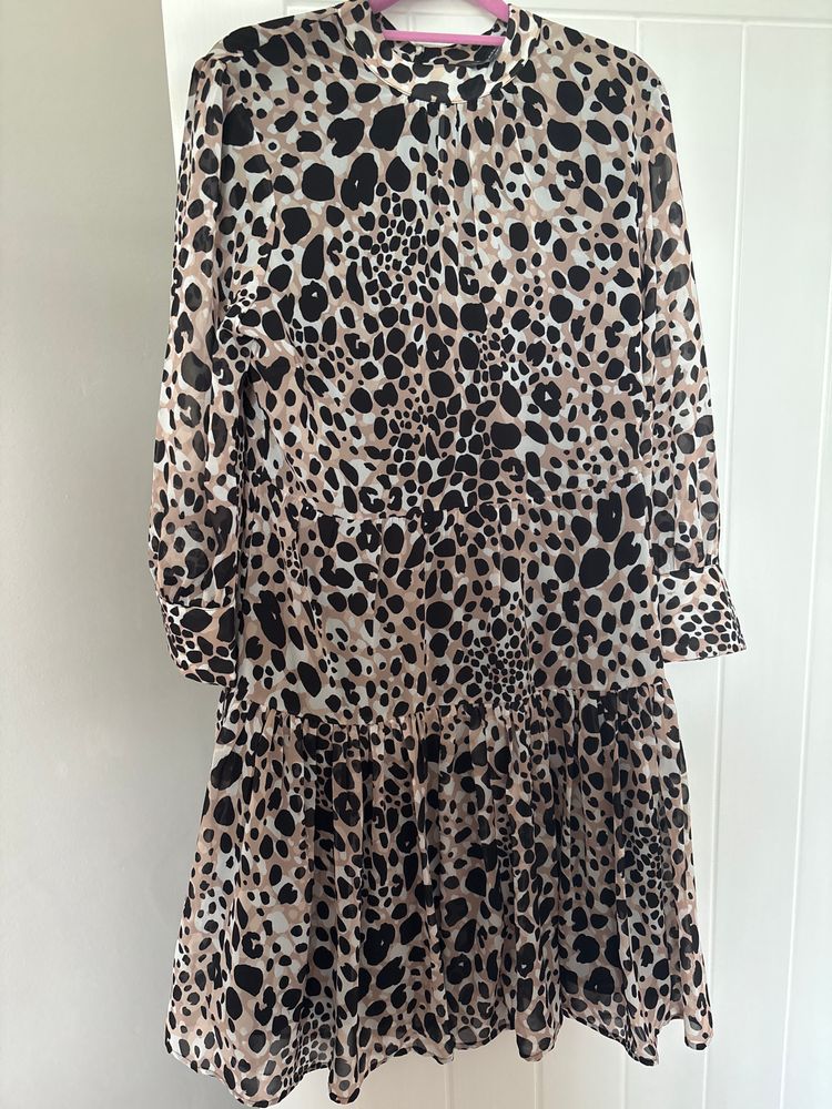 Sosandar Animal Print Peplum Dress – Calf Length – Size 14