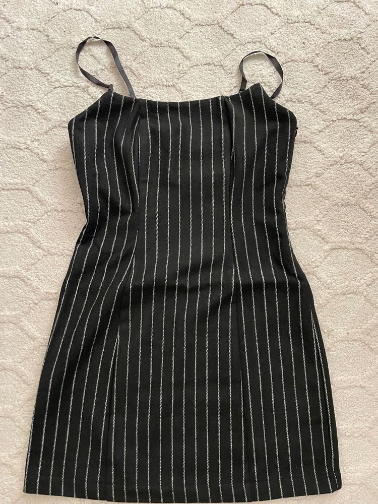 Black Pinstripe Sleeveless Dress