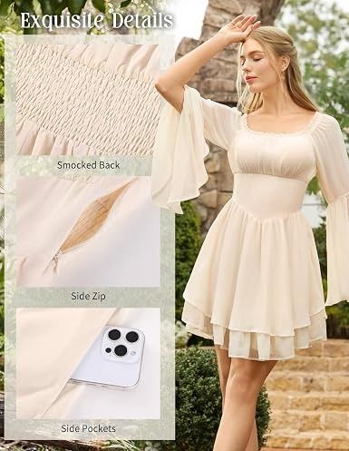 Immagine di Cream Layered Dress With Bell Sleeves 2