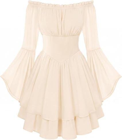 Immagine di Cream Layered Dress With Bell Sleeves 5