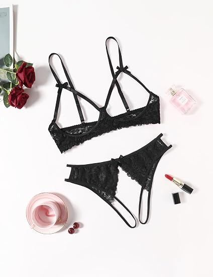 Black Lace Lingerie Set Bra And Panties image 2