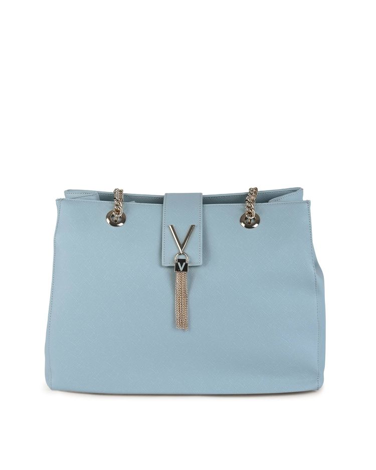 Blue Handbag With Chain Strap And Tassel Detail