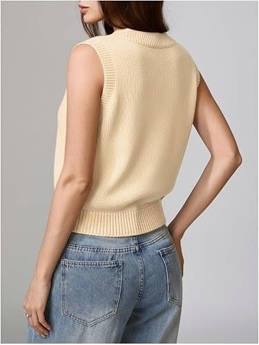 Beige Cable Knit Sleeveless Sweater Vest image 4