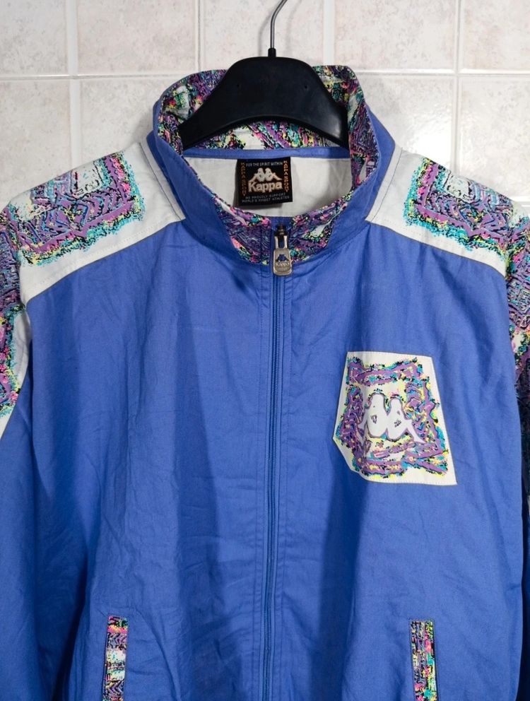 Kappa Blue Zip-Up Jacket With Patterned Accents Vintage '80