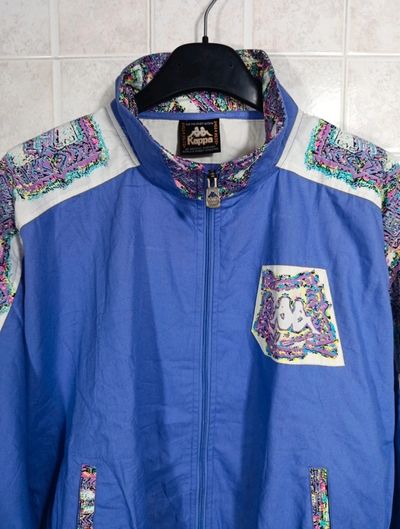 Kappa Blue Zip-Up Jacket With Patterned Accents Vintage '80