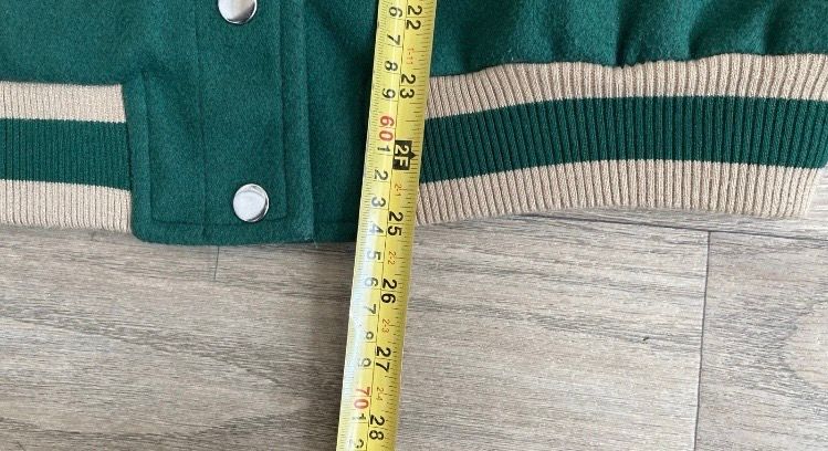 PrettyLittleThing Green Varsity Bomber Jacket Cream Croc Effect Sleeves UK 10 5