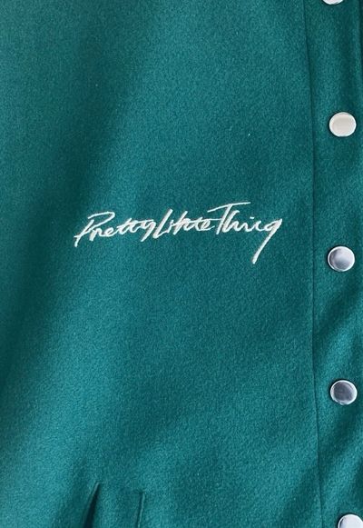 PrettyLittleThing Green Varsity Bomber Jacket Cream Croc Effect Sleeves UK 10 3