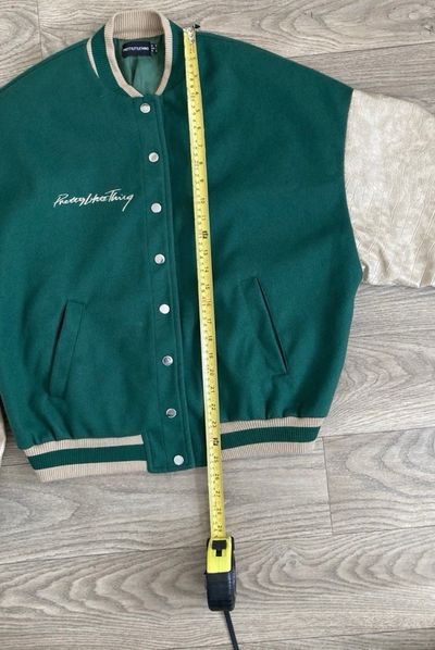 PrettyLittleThing Green Varsity Bomber Jacket Cream Croc Effect Sleeves UK 10 6