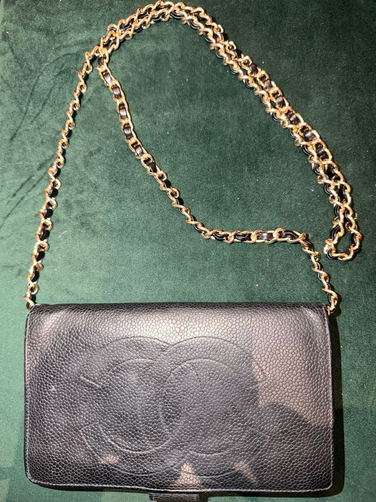 Chanel Black Leather Chain Shoulder Bag Wallet