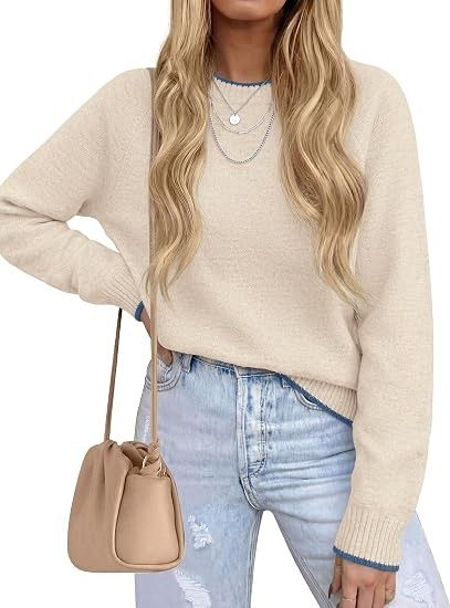 Beige Sweater With Blue Trim image 3