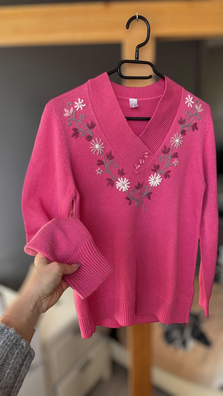 Pink Sweater With Floral Embroidery