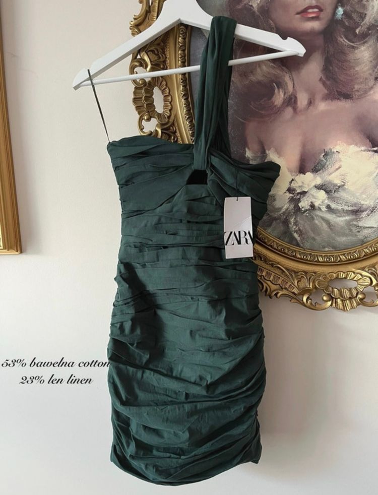 Zara Zara Green One-Shoulder Ruched Dress product image