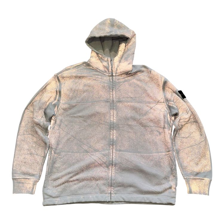 Stone Island Organic Cotton Fleece Reflective Zip Up Hoodie￼ imagen 4