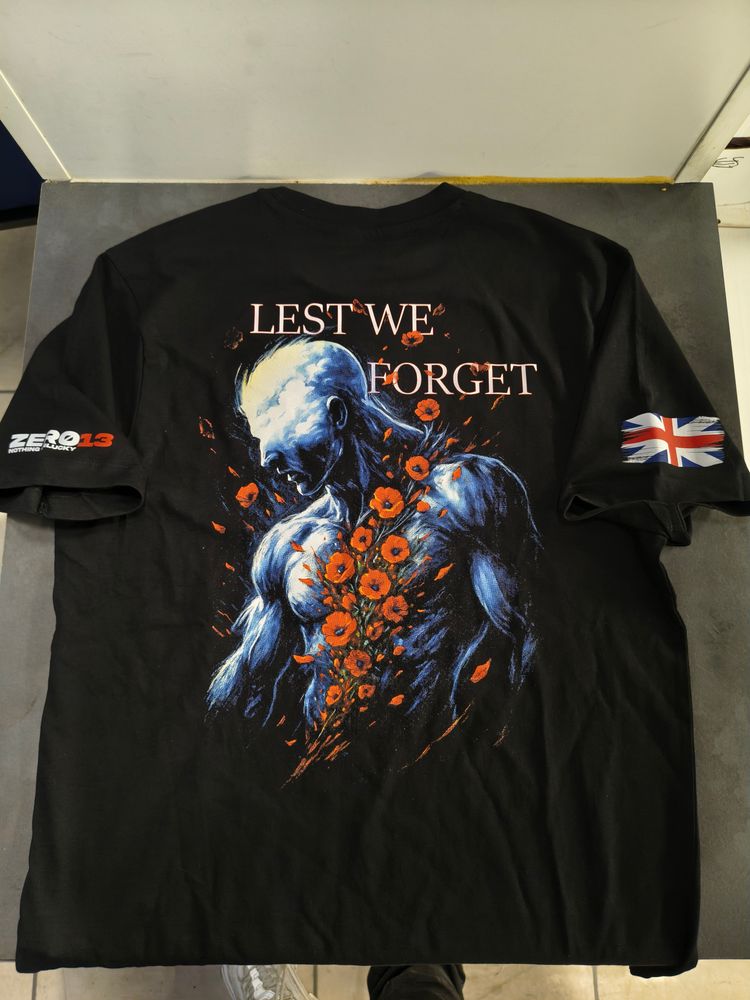 Zero13- Lest we forget Black T-Shirt, New, all sizes