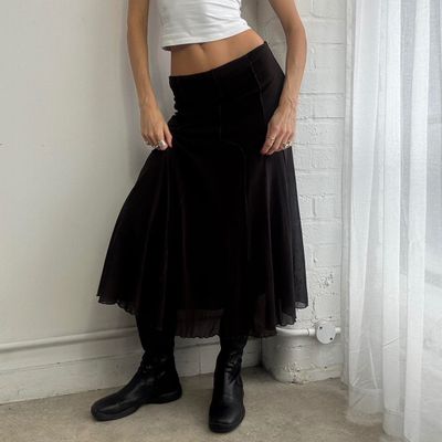 Brown mesh Midi Skirt