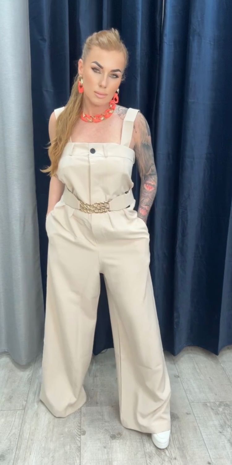 Other Beige Wide-Leg Jumpsuit With Belt product image