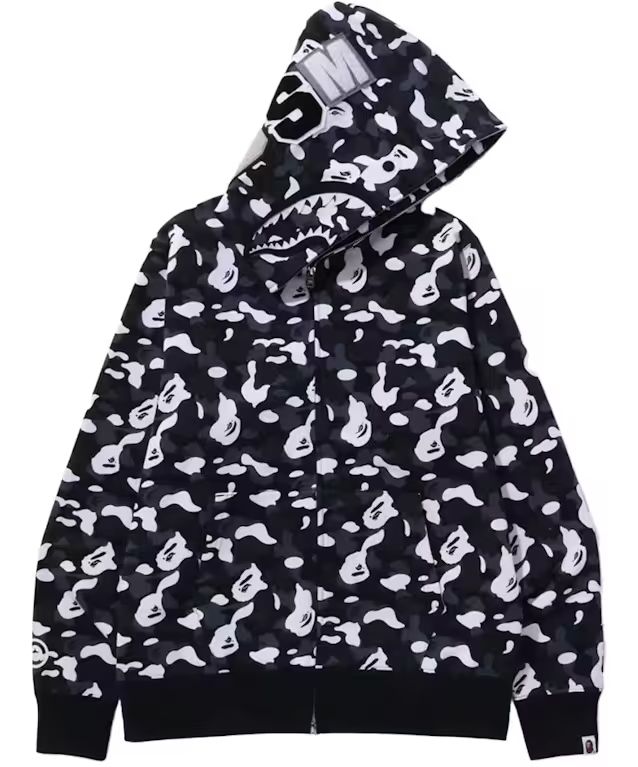 A Bathing Ape / Bape x DSM Black Camo Shark Full Zip Hoodie image 1