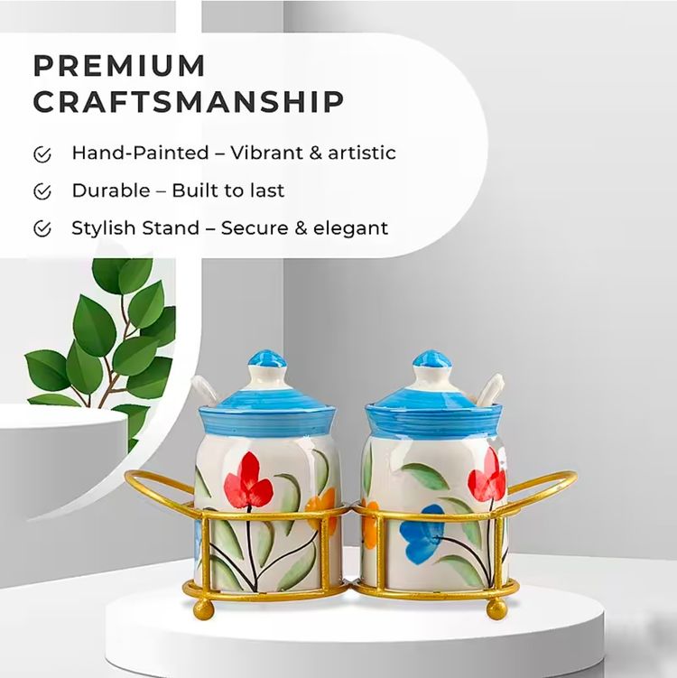 Hand-Painted Ceramic Spice Jars With Stand 4